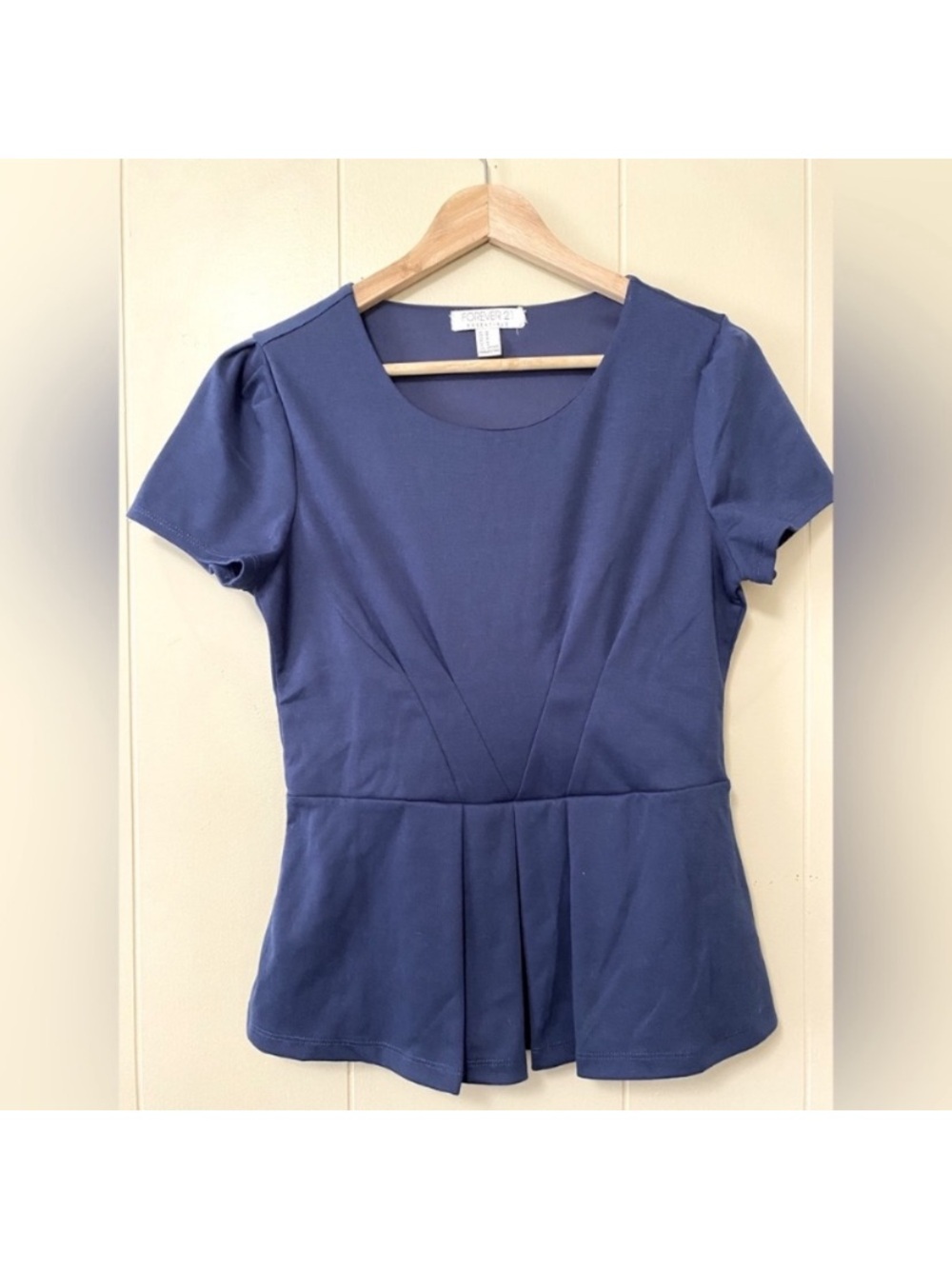 Forever 21 Navy Short-Sleeve Peplum Top